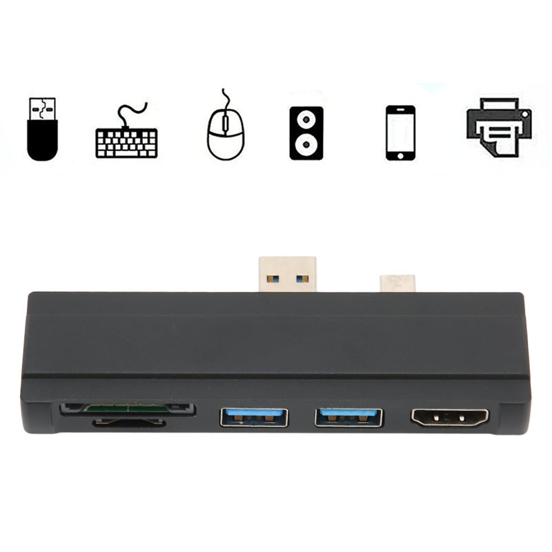 For Surface Dock 5 in 1 5 Gbps Memory Card Reader 4K Resolution Aluminum Shell Hot Swap USB3.0 Hub for Win10 for Win XPBlack - Image 1
