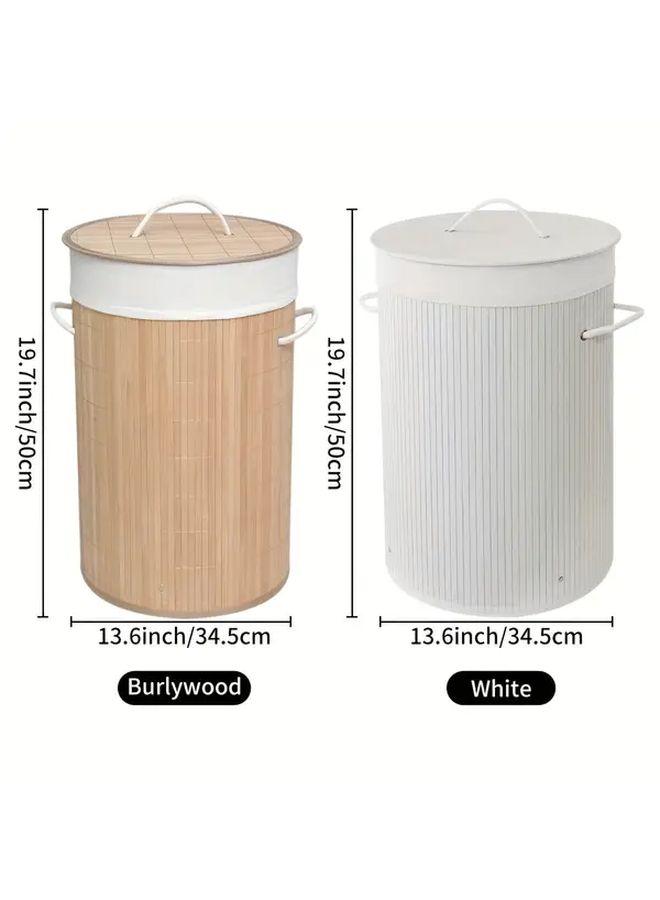 Large Capacity Foldable Bamboo Laundry Basket with Handles and Lid Natural Wood Finish Smooth Texture 45L White Collapsible Design for Bedroom Bathroom Laundry Room - Image 3