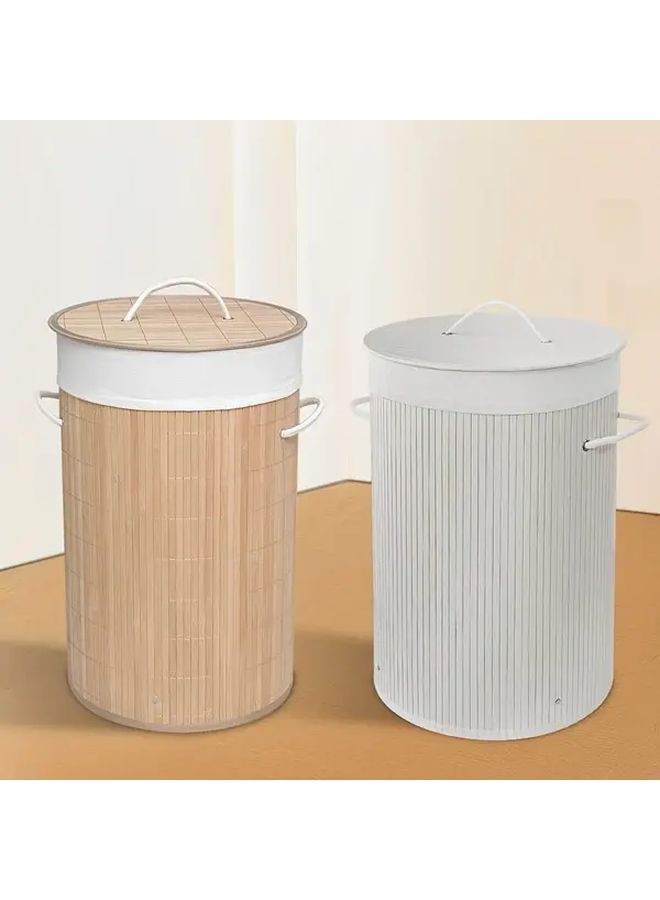 Large Capacity Foldable Bamboo Laundry Basket with Handles and Lid Natural Wood Finish Smooth Texture 45L White Collapsible Design for Bedroom Bathroom Laundry Room - Image 2