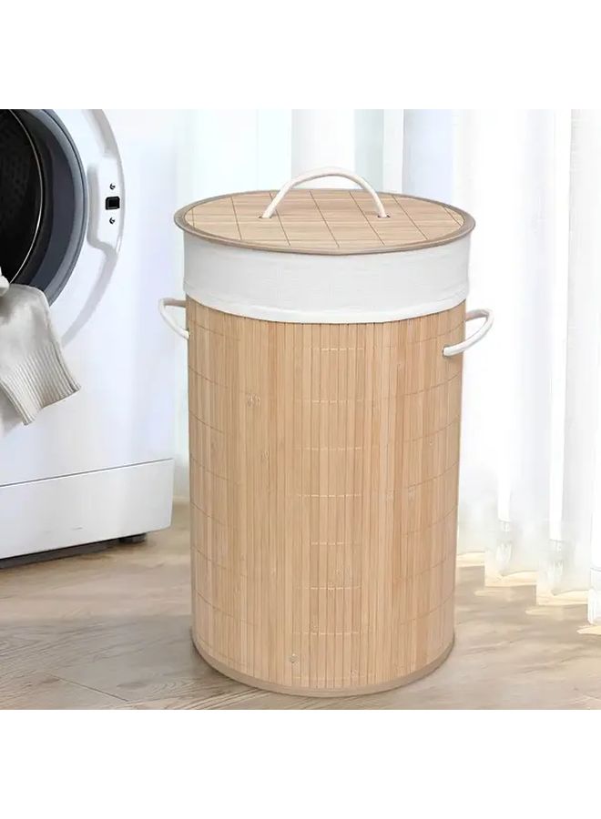 Large Capacity Foldable Bamboo Laundry Basket with Handles and Lid Natural Wood Finish Smooth Texture 45L White Collapsible Design for Bedroom Bathroom Laundry Room - Image 5