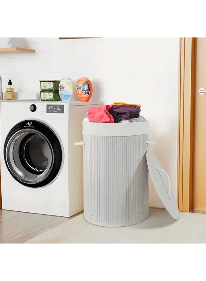 Large Capacity Foldable Bamboo Laundry Basket with Handles and Lid Natural Wood Finish Smooth Texture 45L White Collapsible Design for Bedroom Bathroom Laundry Room - Image 4