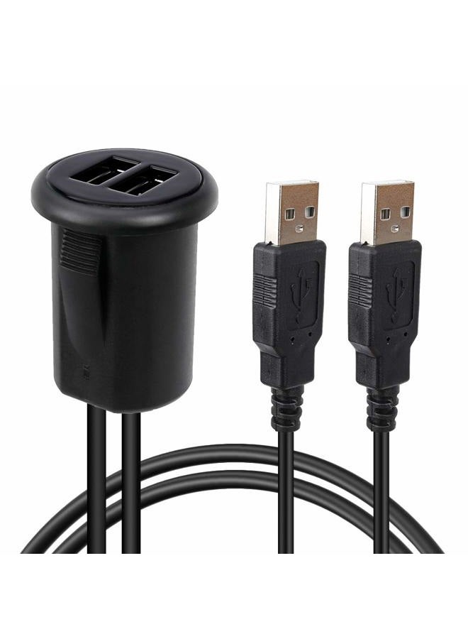 DAMAVO 2 Ports Dual Car USB Port 2.0 Male to Female USB Cable AUX Flush Mount, YM1240 Car Mount Extension Cable with Buckle for Car Truck Boat Motorcycle Dashboard Panel - Image 1