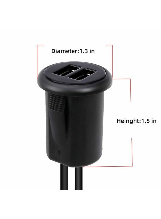 DAMAVO 2 Ports Dual Car USB Port 2.0 Male to Female USB Cable AUX Flush Mount, YM1240 Car Mount Extension Cable with Buckle for Car Truck Boat Motorcycle Dashboard Panel - Image 2