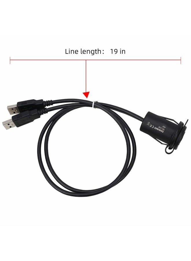 DAMAVO 2 Ports Dual Car USB Port 2.0 Male to Female USB Cable AUX Flush Mount, YM1240 Car Mount Extension Cable with Buckle for Car Truck Boat Motorcycle Dashboard Panel - Image 5