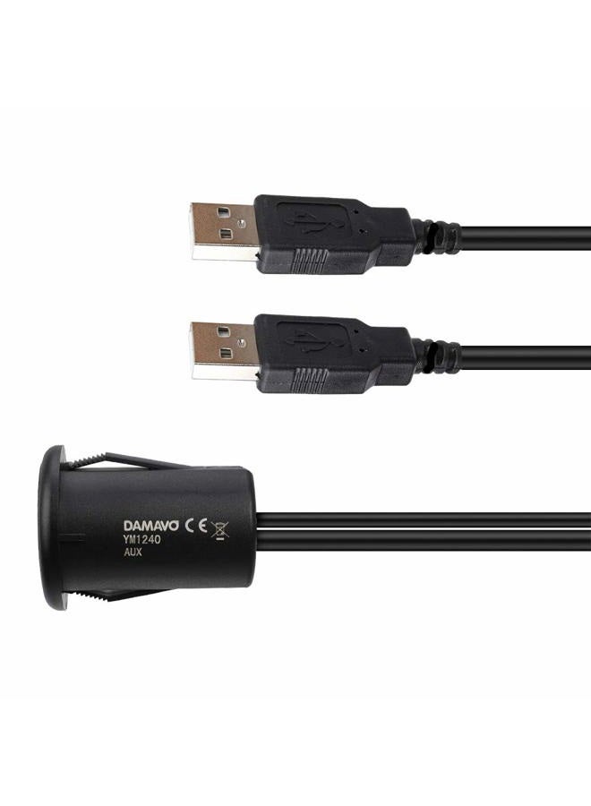 DAMAVO 2 Ports Dual Car USB Port 2.0 Male to Female USB Cable AUX Flush Mount, YM1240 Car Mount Extension Cable with Buckle for Car Truck Boat Motorcycle Dashboard Panel - Image 4