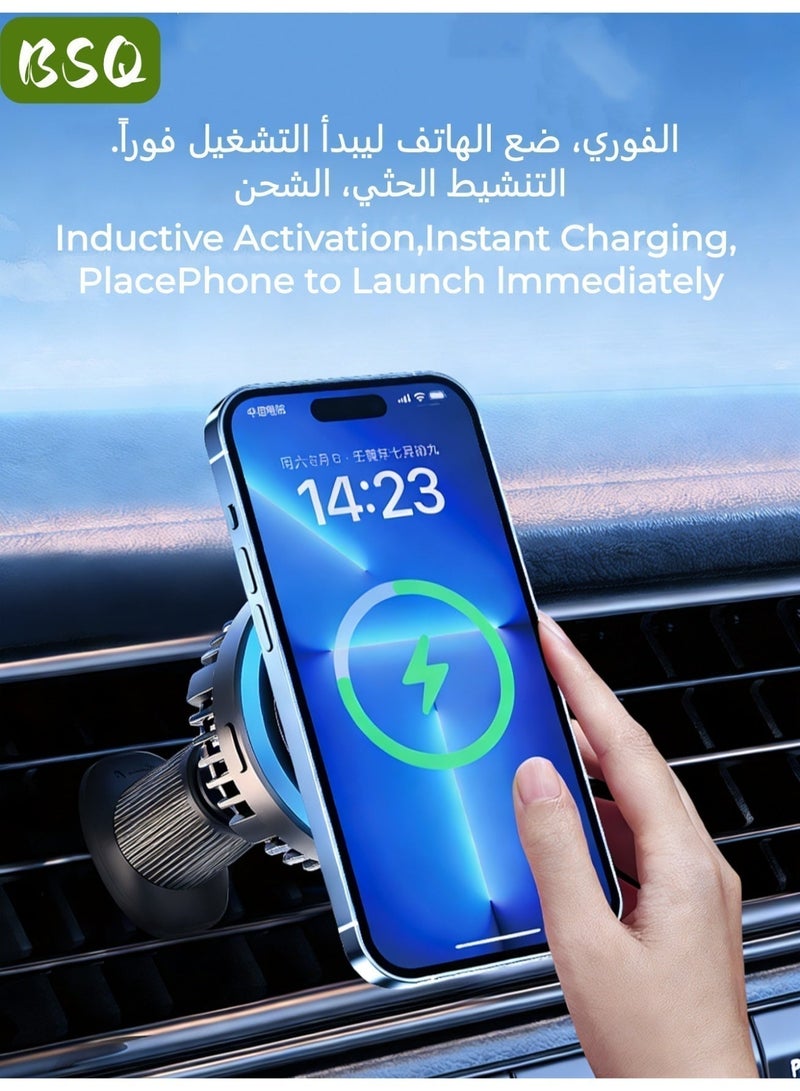BSQ Wireless car charger | Strong magnetic car phone holder - [RGB LED] 360° wireless car phone holder, can be installed on the air vent or dashboard, hands-free magnetic phone holder - Image 3
