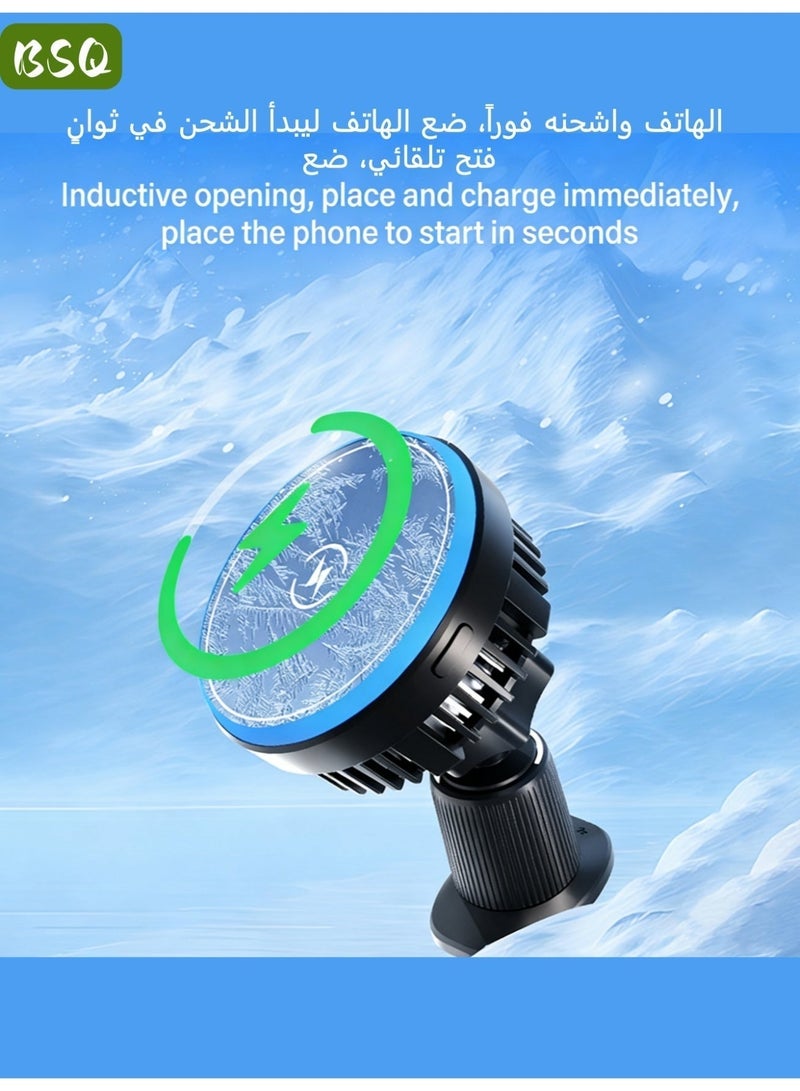 BSQ Wireless car charger | Strong magnetic car phone holder - [RGB LED] 360° wireless car phone holder, can be installed on the air vent or dashboard, hands-free magnetic phone holder - Image 4