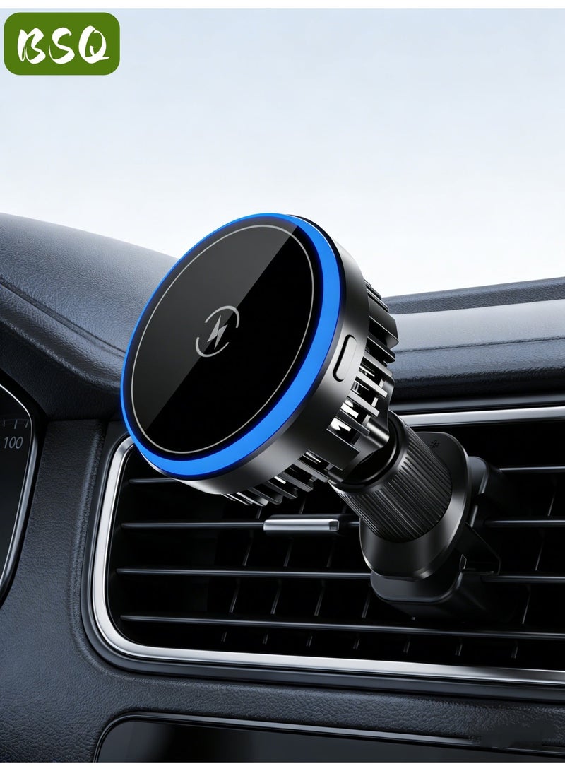 BSQ Wireless car charger | Strong magnetic car phone holder - [RGB LED] 360° wireless car phone holder, can be installed on the air vent or dashboard, hands-free magnetic phone holder - Image 2
