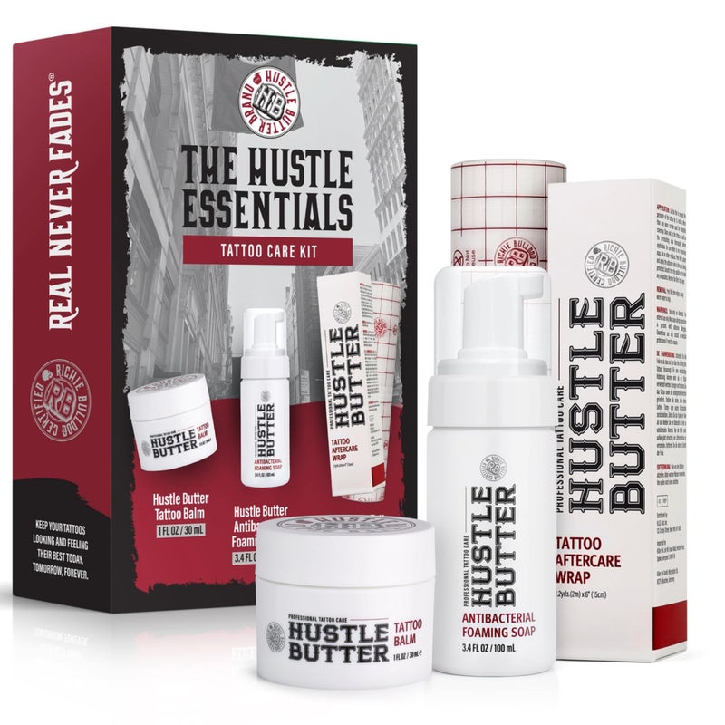 hustle butter deluxe Hustle Butter Tattoo Aftercare Kit - Tattoo Balm, Antibacterial Soap, and Aftercare Wrap - TSA-Friendly Balm & Soap - Easy Removal, Mess-Free Wrap - Image 1