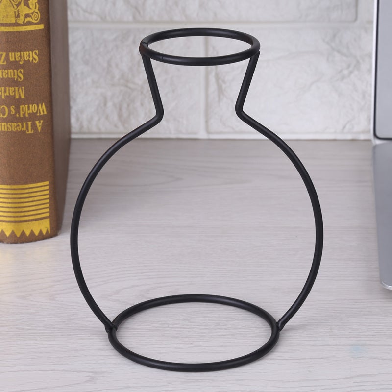 Black Metal Flower Vase: Lightweight Iron Frame With 5.5cm Top Circle - Wire Frame For Upright Flower Stems Glass Base Compatible for Indoor Outdoor Home Cafe Decor - Image 1