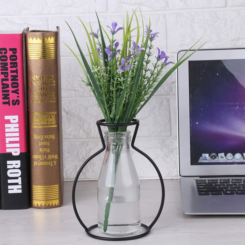 Black Metal Flower Vase: Lightweight Iron Frame With 5.5cm Top Circle - Wire Frame For Upright Flower Stems Glass Base Compatible for Indoor Outdoor Home Cafe Decor - Image 2