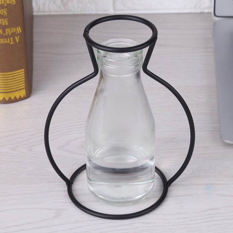 Black Metal Flower Vase: Lightweight Iron Frame With 5.5cm Top Circle - Wire Frame For Upright Flower Stems Glass Base Compatible for Indoor Outdoor Home Cafe Decor - Image 5