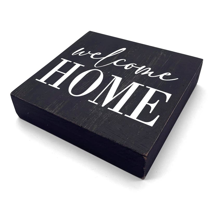 HTBIG Welcome Home Sign Home Decor Desk Decor Wooden Box Sign Rustic Black Wood Block Plaque Box Sign for Women Family Friends Farmhouse Living Room Kitchen Bedroom Shelf Table Decoration - Image 2