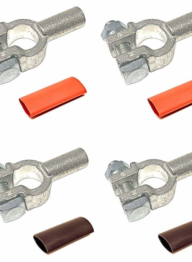 WindyNation Positive and Negative Pure Copper Top Post Battery Cable Ends Terminal Connectors + Dual Wall Adhesive Heat Shrink Tubing - 2/0 Gauge Silver BTC-2/0AG-PN-3/4HS-02 - Image 1