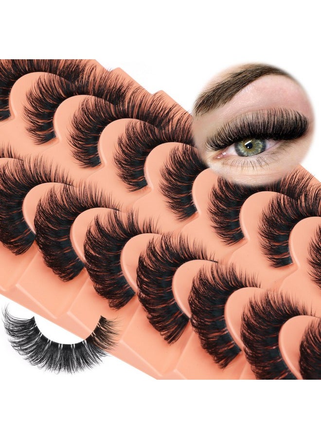 Newcally - False Eyelashes Russian Strip Lashes Wispy Mink Lashes Fluffy D Curl Fake Lashes Like Eyelash Extension Lash Strips 9 Pairs Pack - Image 1
