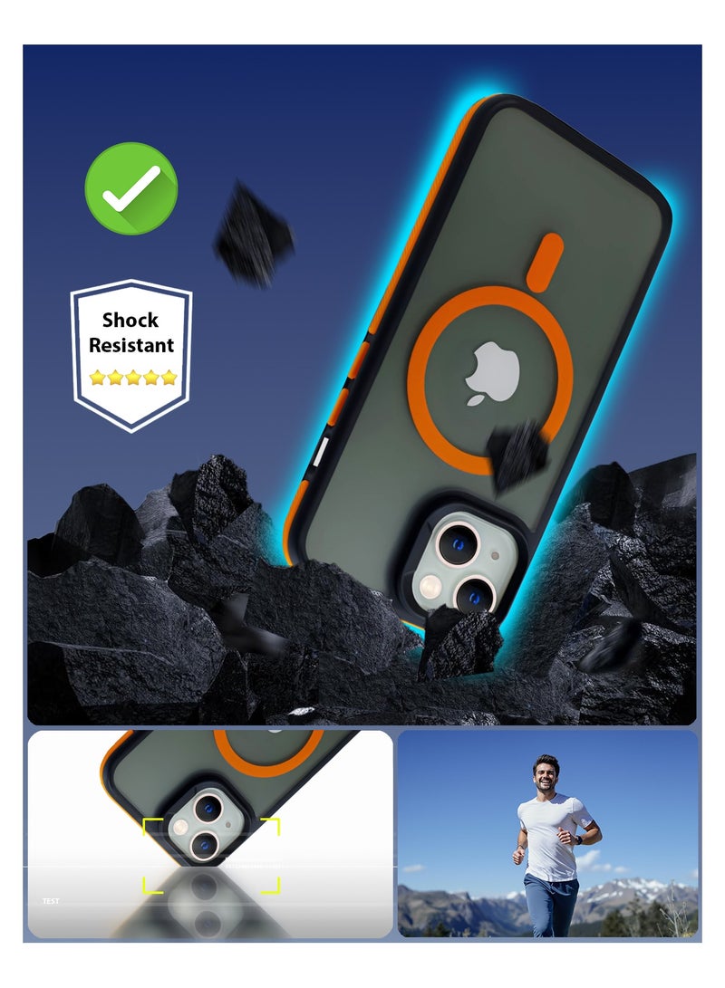 زاديوس - جراب هاتف متوافق مع ايفون 13 - مقاوم للصدمات باللون الأسود غير اللامع مع لمسات برتقالية متوافق مع الشواحن اللاسلكية - Image 5