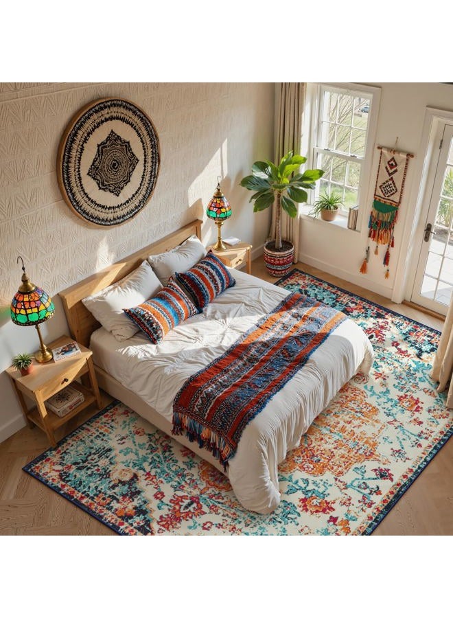 La Home Area Rugs 9x12 Living Room Rug,Large Boho 9 x 12 Area Rugs for Living Room Washable Bedroom Rug,Boho Vintage Soft Non-Slip Printed Indoor Carpet for Dining Room Home Office(9x12ft,Orange) - Image 3
