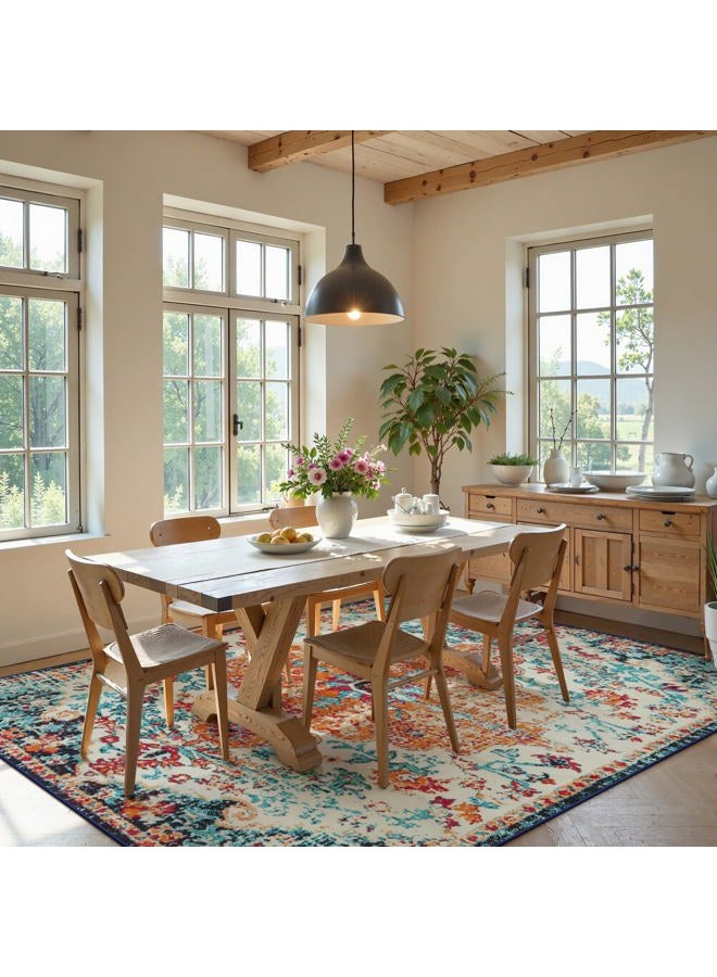 La Home Area Rugs 9x12 Living Room Rug,Large Boho 9 x 12 Area Rugs for Living Room Washable Bedroom Rug,Boho Vintage Soft Non-Slip Printed Indoor Carpet for Dining Room Home Office(9x12ft,Orange) - Image 2