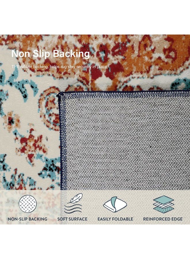 La Home Area Rugs 9x12 Living Room Rug,Large Boho 9 x 12 Area Rugs for Living Room Washable Bedroom Rug,Boho Vintage Soft Non-Slip Printed Indoor Carpet for Dining Room Home Office(9x12ft,Orange) - Image 5