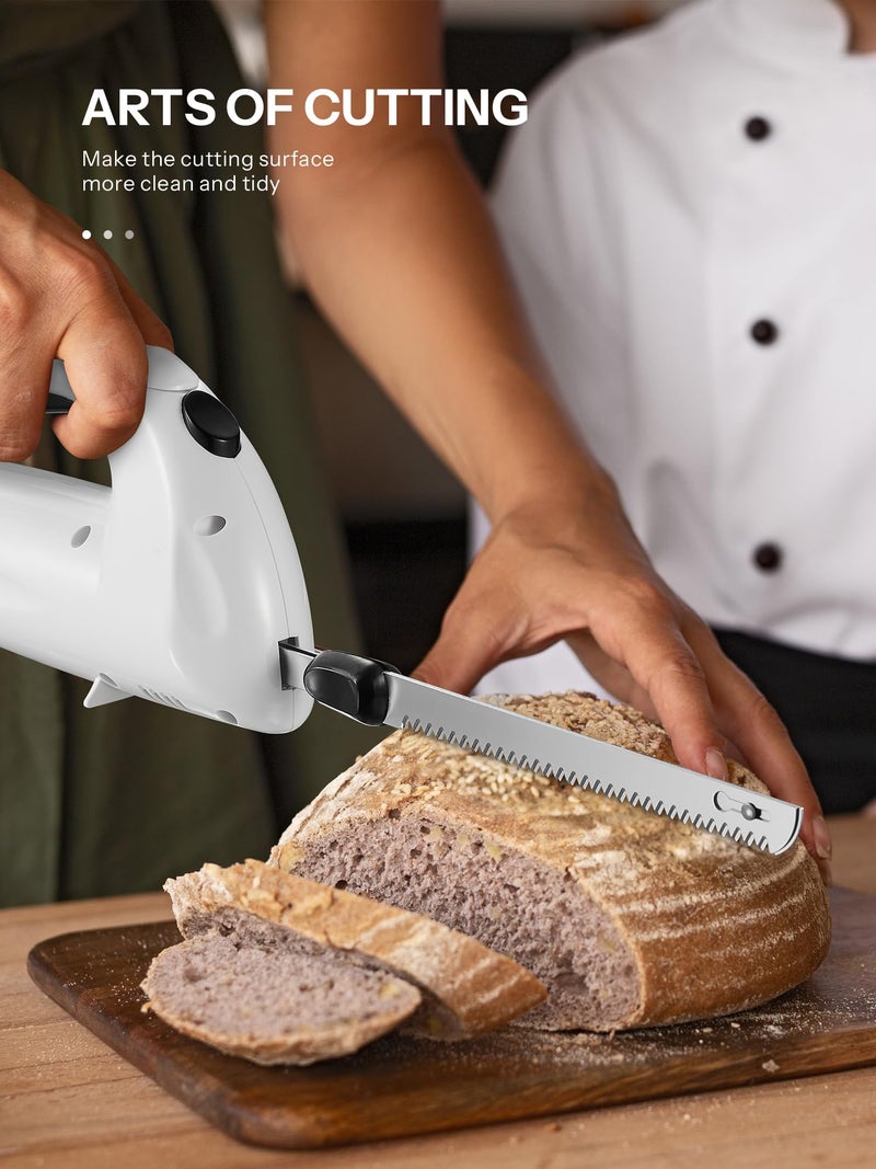 Reemix Electric Knife With Handle, 150W Powerful Electric Knife Set for Carving Meats, Poultry, Bread, Serving Fork and 2 Carving Blades Included (White with Handle) - Image 4