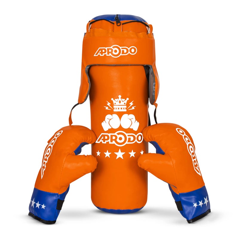 Aprodo Pack of 4 Kids Boxing Kit Set | Punching Bag for Karate | Bounce-Back Martial Arts Bag for Boys & Girls for Age 3 4 5 6 7 8 Years to Relieve Energy and Build Skills (Orange Blue) - Image 5