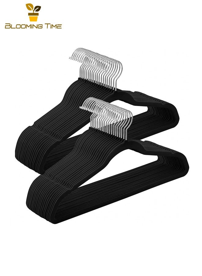 بلومنغ تايم 100 الشماعات عدم الانزلاق ، يتدفقون الشماعات ، منظم الملابس ، الشماعات عدم الانزلاق متعددة الوظائف ، الشماعات البلاستيكية المضادة للتجاعيد الكبار ، رفوف التجفيف الرطب والجاف ، تخزين الملابس ، الفاخرة الخفيفة ، أسود - Image 1