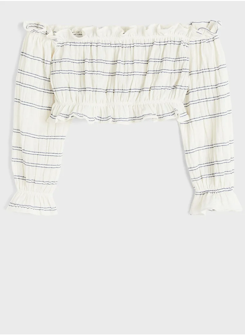 H&M Youth Stripe Off-Shoulder Top