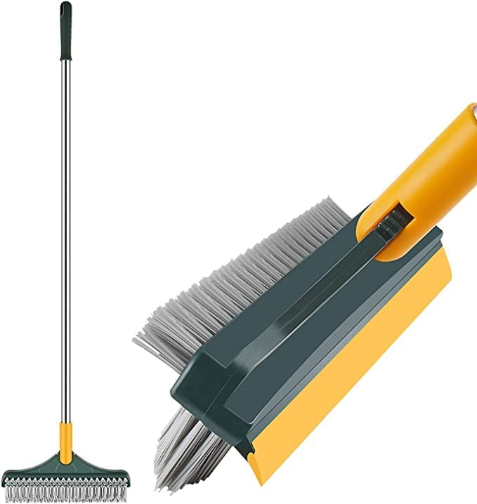 MARMIX Bathroom Cleaning Brush with Wiper Upgraded 3 in 1 Tiles Cleaning Brush Bathroom Brush with Long Handle 180 Rotate Bathroom Floor Scrub Cleaning Brush Bathroom Cleaning Brush Multicolor