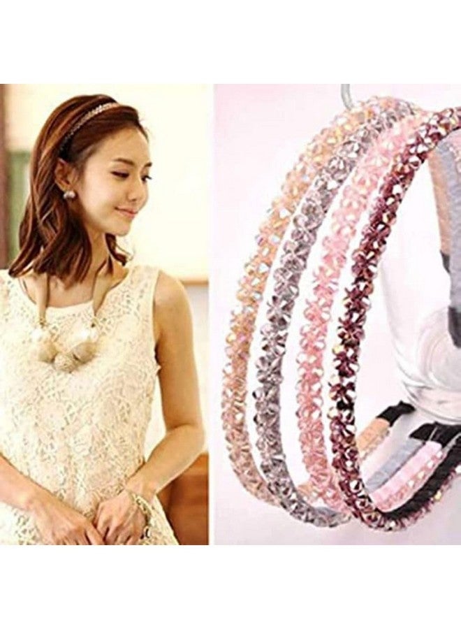 DN Creation Set of 3 Crystal Non Slip Beaded Headbands Bling Rhinestone Hairband Hair Hoop Band for Women & Girls - Assorted Color - Image 5