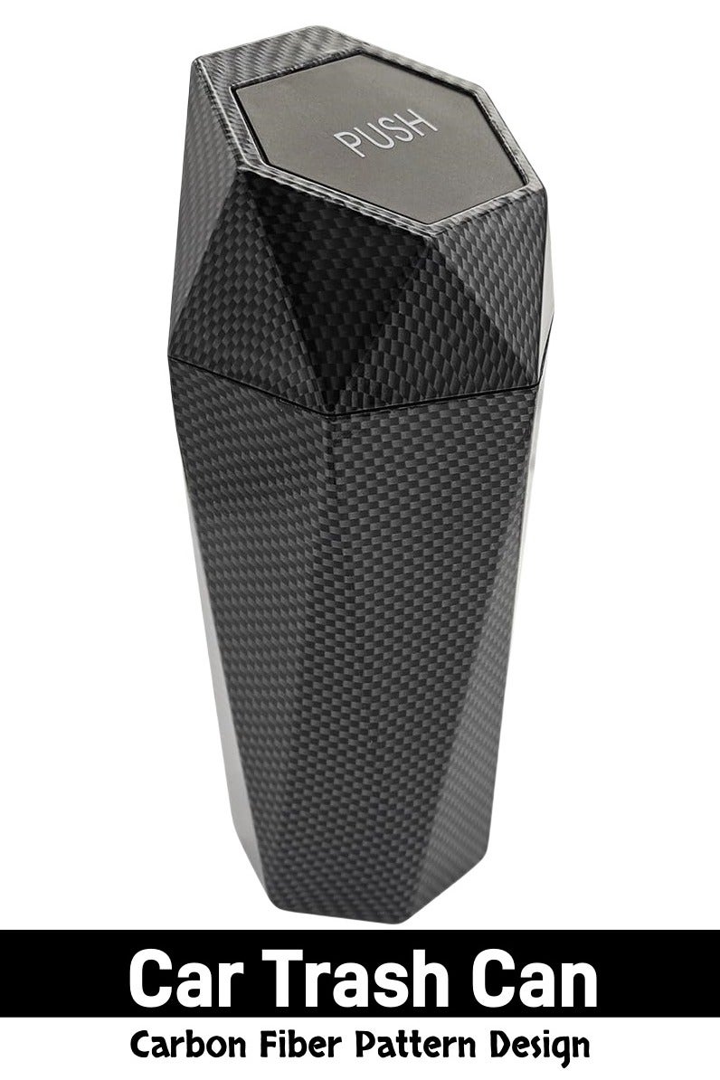 Beauenty Car Trash Can with Lid, New Car Dustbin Carbon Fiber Pattern Design, Leakproof Vehicle Trash Bin, Mini Garbage Bin for Automotive Car, Home, Office, Kitchen, Bedroom - Image 1