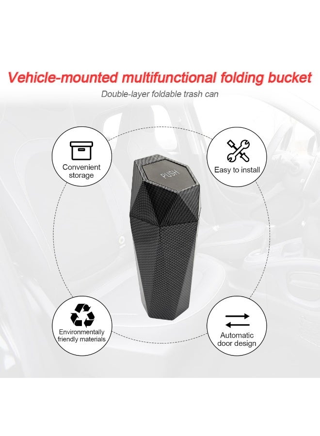 Beauenty Car Trash Can with Lid, New Car Dustbin Carbon Fiber Pattern Design, Leakproof Vehicle Trash Bin, Mini Garbage Bin for Automotive Car, Home, Office, Kitchen, Bedroom - Image 3