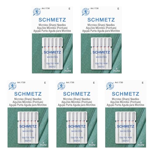 SCHMETZ Microtex Sharp Sewing Machine Needles - Quilting & Topstitching Supplies, Size 80/12, 5-Needle Card, Pack of 5 - Image 1