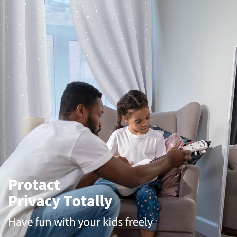 BGment الستائر غرفة الأطفال في غرفة نوم - Grommet حراري معزول الفضة النجمة طباعة غرفة الستائر الداكنة لغرفة المعيشة مجموعة من 2 لوح - Image 2