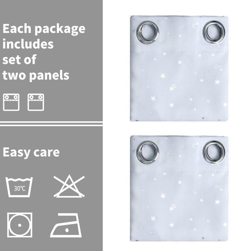 BGment الستائر غرفة الأطفال في غرفة نوم - Grommet حراري معزول الفضة النجمة طباعة غرفة الستائر الداكنة لغرفة المعيشة مجموعة من 2 لوح - Image 4