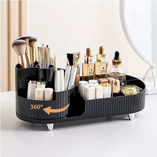 HOME CUBE Rotating Makeup Organizer for Vanity, 360° Rotating Bathroom Organizer, Cosmetic Toiletries Perfume Storage Organizer for Dressing Table Countertop Bedroom Bathroom Makeup Room (Black) - Image 2