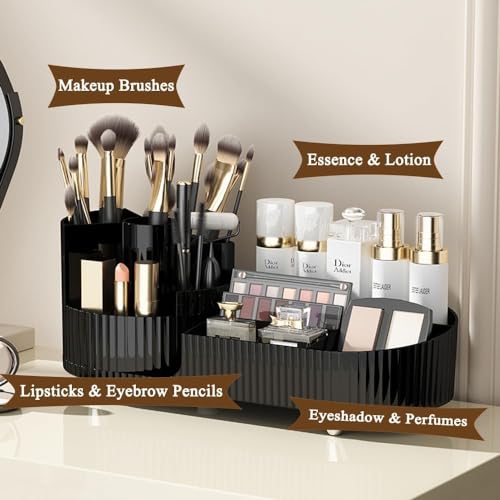 HOME CUBE Rotating Makeup Organizer for Vanity, 360° Rotating Bathroom Organizer, Cosmetic Toiletries Perfume Storage Organizer for Dressing Table Countertop Bedroom Bathroom Makeup Room (Black) - Image 3