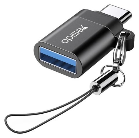 محول موصل صغير من Yesido GS06 Type-C إلى USB 3.0 OTG مع سلسلة مفاتيح (أسود)⁩