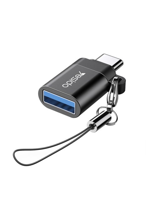 محول موصل صغير من Yesido GS06 Type-C إلى USB 3.0 OTG مع سلسلة مفاتيح (أسود)⁩