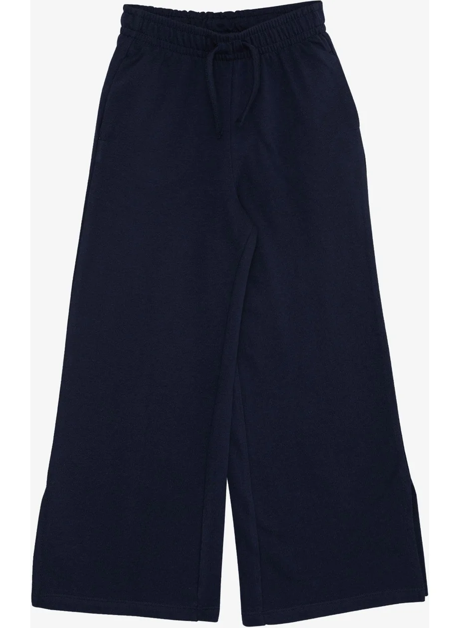 Breeze Girl Child Bottom Wide Leg Slit Lace Accessory Pocket 8-12 Years, Navy Blue