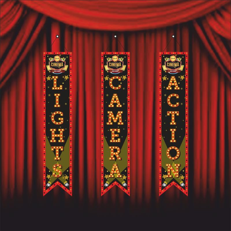 Party Baazaar Bollywood Light Camera Action Porch Sign Banner | Bollywood Backdrop for Movie Party Decorations (Pack of 3, Multi Color, Size: 5x1 Feet) - Image 4