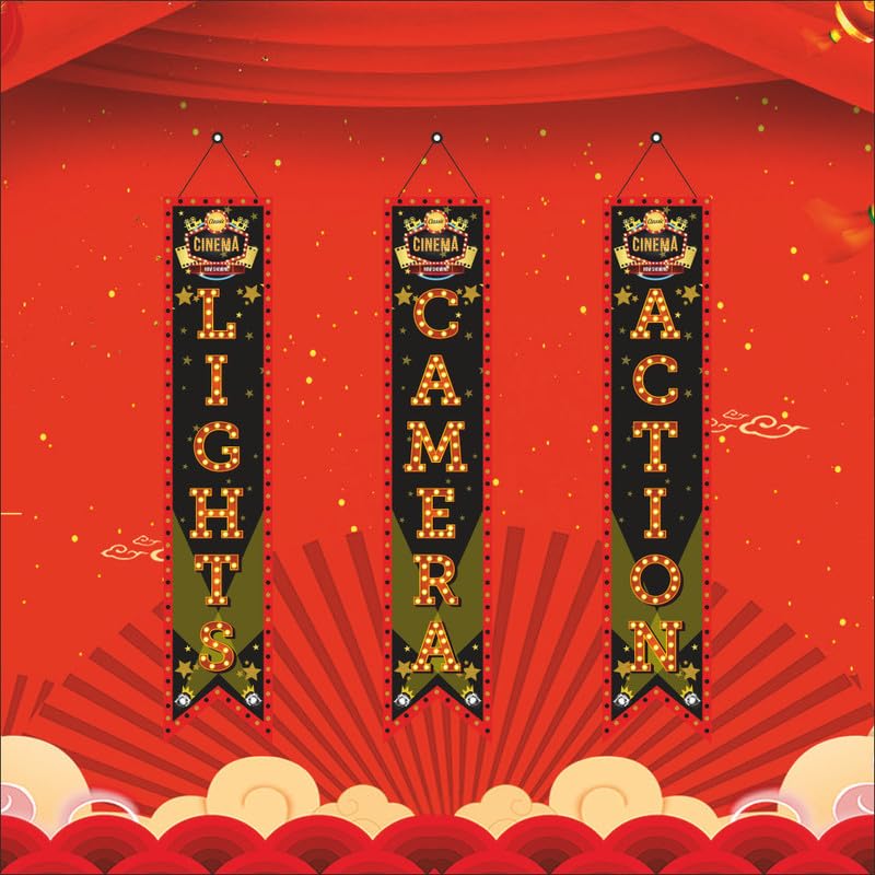 Party Baazaar Bollywood Light Camera Action Porch Sign Banner | Bollywood Backdrop for Movie Party Decorations (Pack of 3, Multi Color, Size: 5x1 Feet) - Image 2