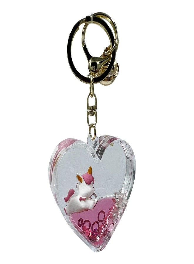 Buko Fashion Lifestyle Heart Shape Unicorn Floating Water Liquid Keychain Keyring Pendant For Bag, Car Key Hanging Cute Cat Charm (PINK) - Image 2