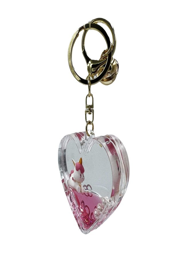 Buko Fashion Lifestyle Heart Shape Unicorn Floating Water Liquid Keychain Keyring Pendant For Bag, Car Key Hanging Cute Cat Charm (PINK) - Image 3