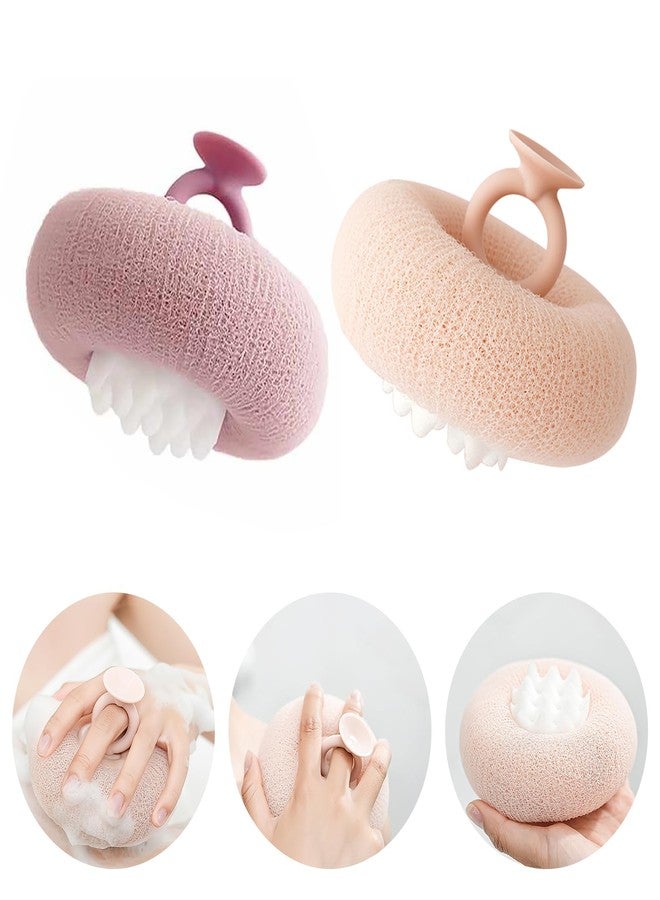 Uhfsyut 2-in-1 Sunflower Shower Sponge with Suction Cup | Exfoliating Bath Sponge for Soft Skin | Hypoallergenic & Eco-Friendly Body Scrubber for Spa-Like Luxury (Purple Meat Powder) - Image 1