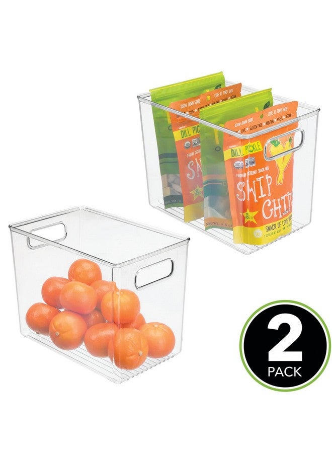 mDesign Plastic Deep Kitchen and Pantry Organizer Storage Bin with Handles for Cabinet, Fridge, Freezer - Food Storage Containers for Snacks, Yogurt Pouches or Fruit, Ligne Collection, 2 Pack, Clear - Image 2