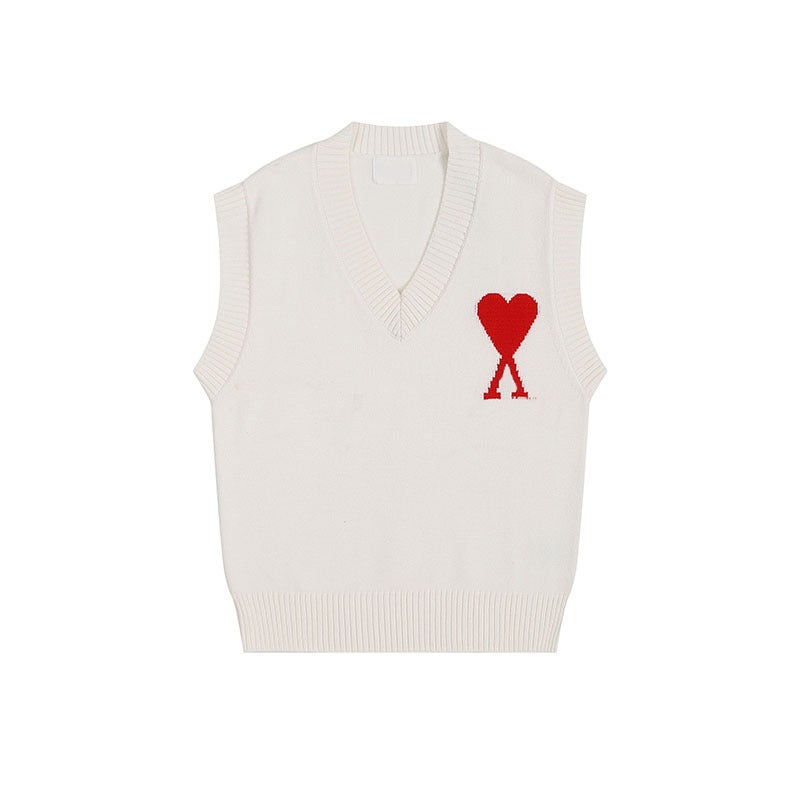 High-Neck Heart Knitwear For Men And Women Stripesd Youth Peach Heart Am* Casual Pullover Knitwear - Image 1