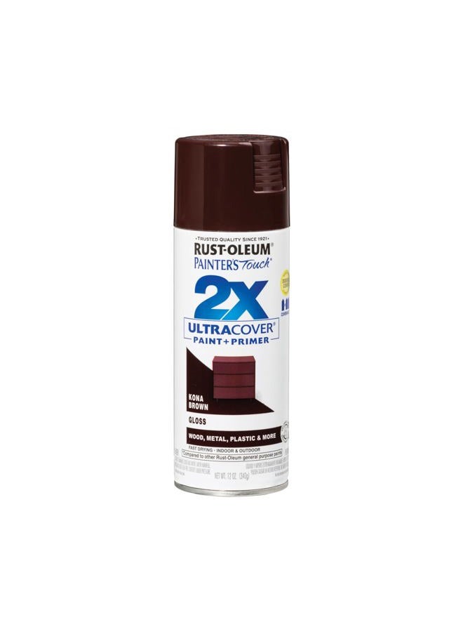 RUST-OLEUM 334038 Painter's Touch 2X Ultra Cover Spray Paint, 12 oz, Gloss Kona Brown - Image 1