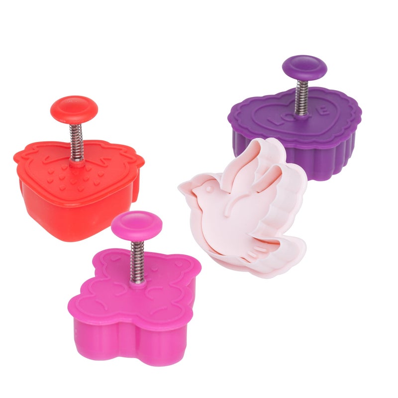 Ateco Valentine Themed Plunger Cutters Set of 4 Shapes for Cutting Decorations Direct Embossing Springloaded Handle Food Safe Plastic