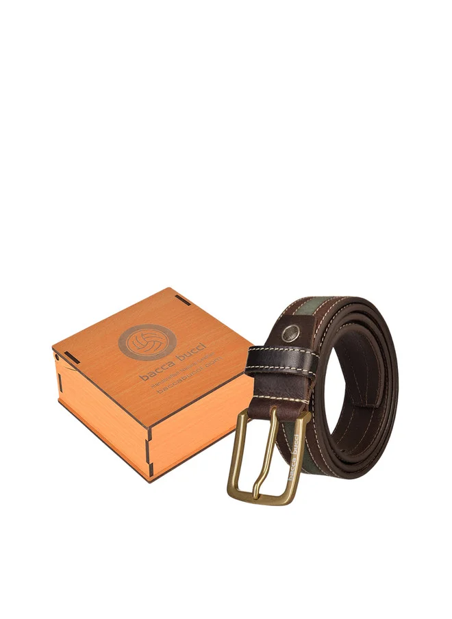 باكا بوتشي حزام رجالي جلدي صلب بلون بني مع خط أخضر