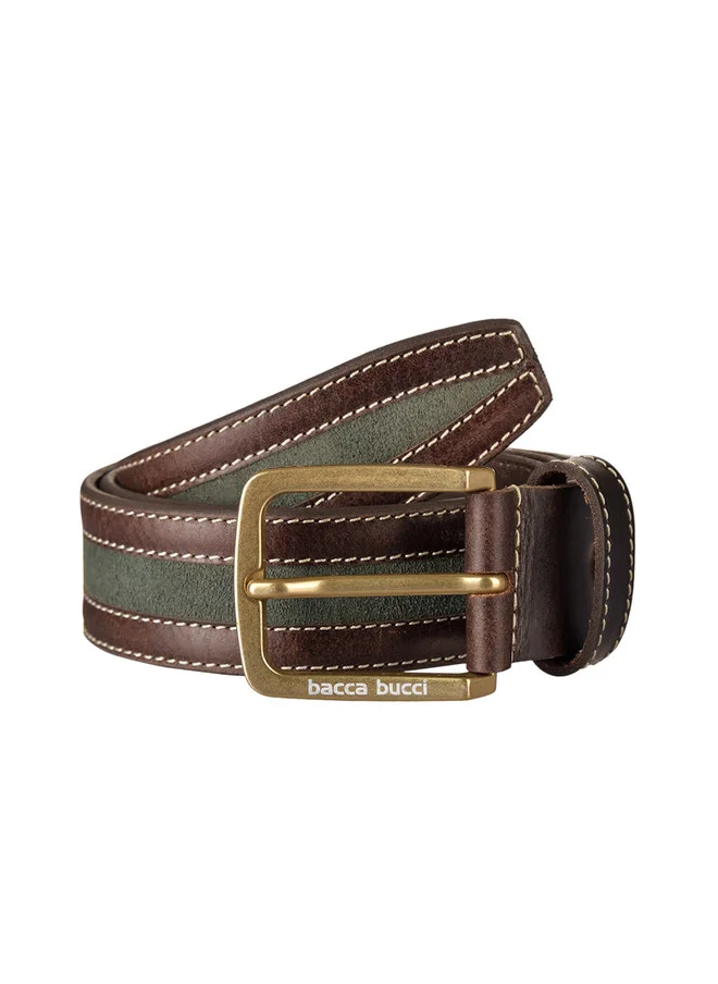 باكا بوتشي حزام رجالي جلدي صلب بلون بني مع خط أخضر